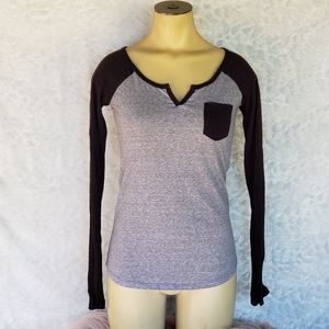 Gray and Black Raglan Baseball Tee
